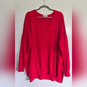 Zenana Outfitters Women's Red V-Neck Sweater
